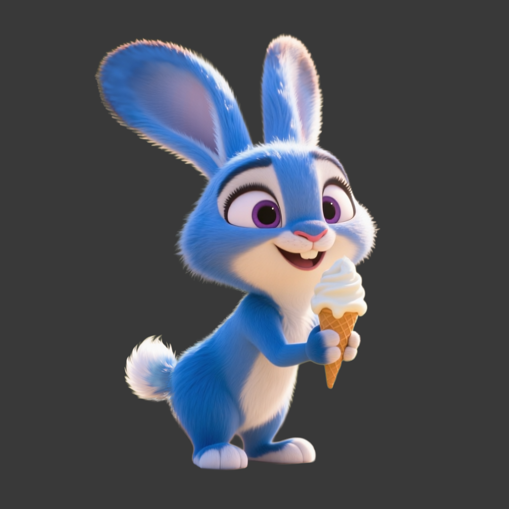 Compact Blue Bunny mascot concept holding an ice cream cone
