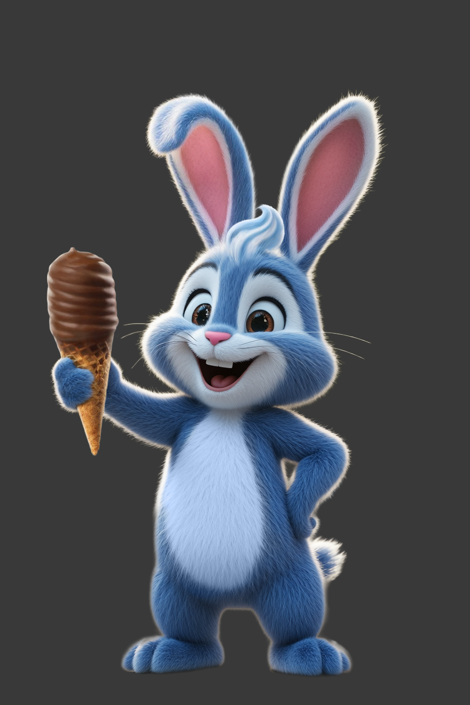 Blue Bunny mascot concept with chocolate-dipped ice cream cone
