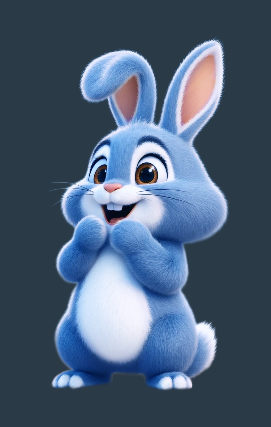 Blue Bunny mascot concept exploring proportions and expression
