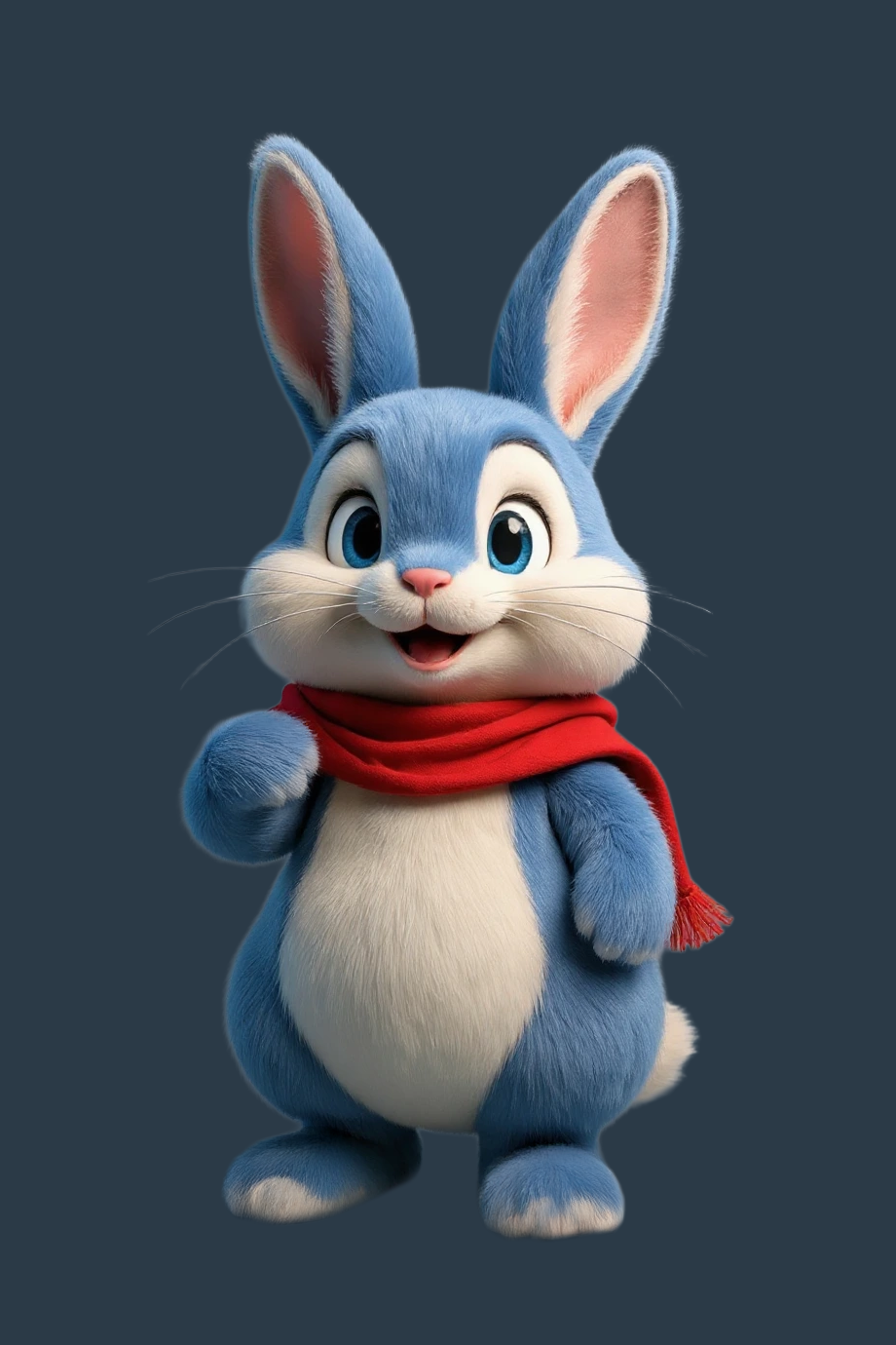 Blue Bunny mascot concept wearing a red scarf