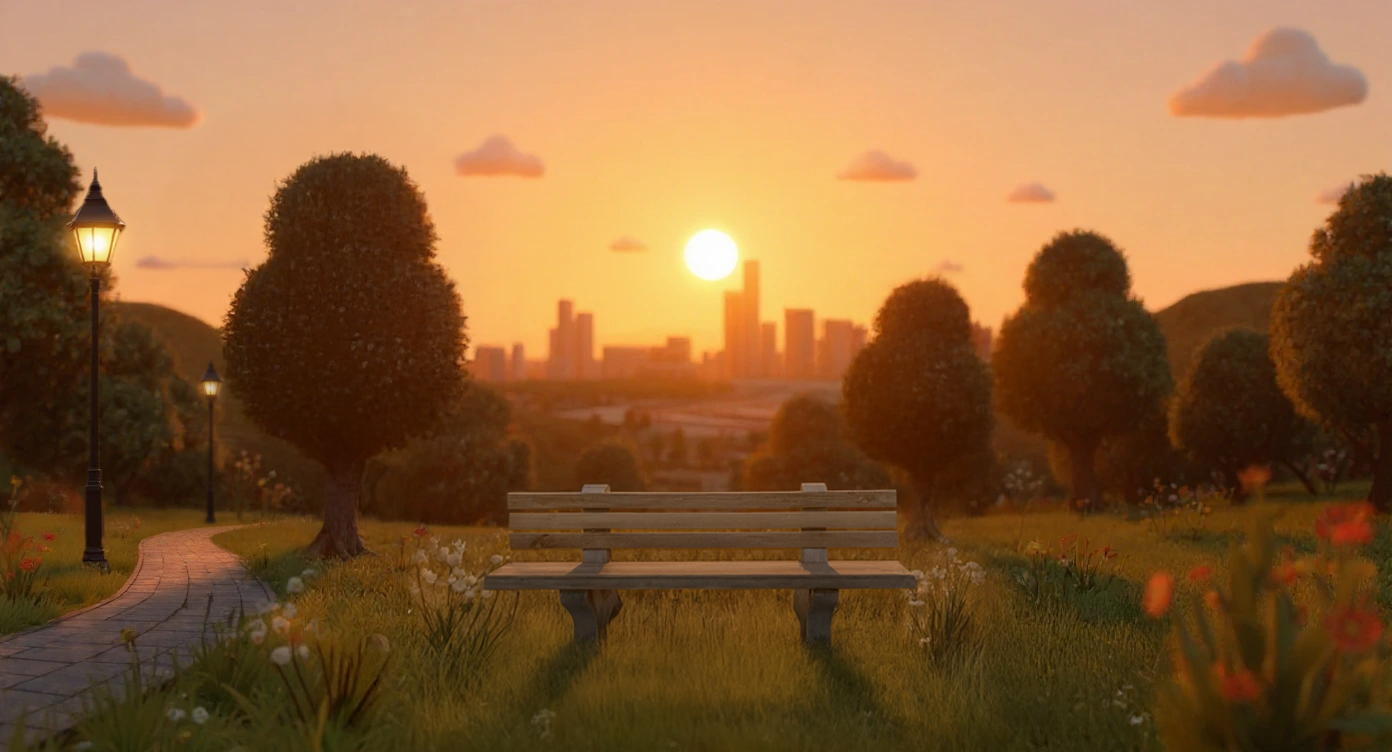 Park environment at sunset