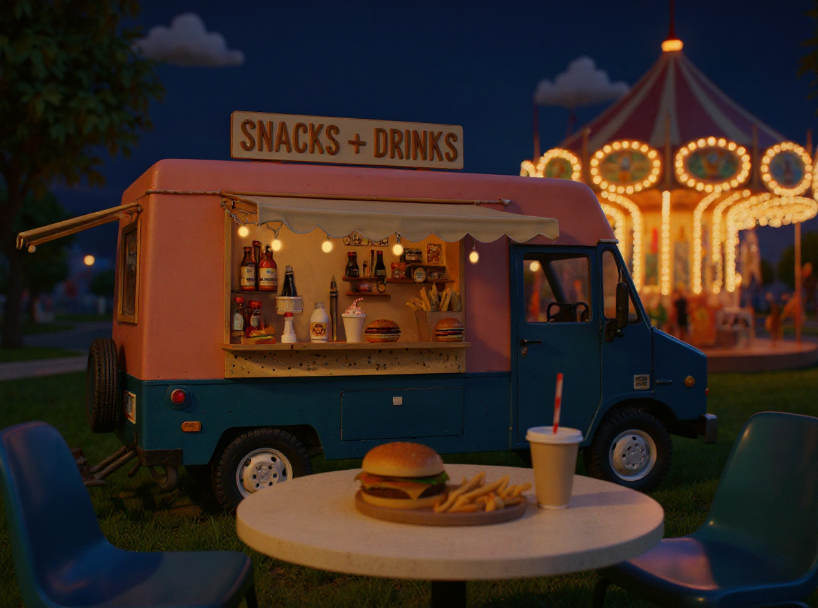 Miniature fast-food truck at a fairground